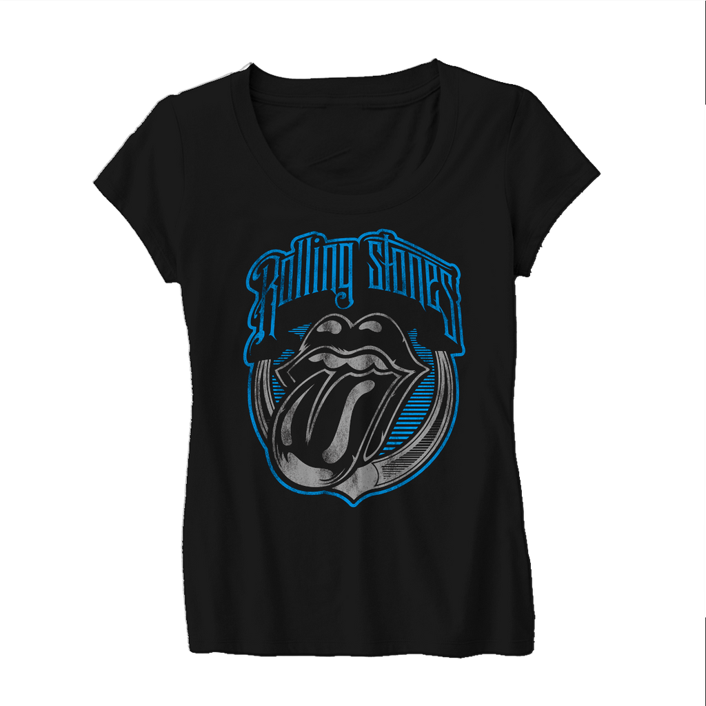 Rolling Stones Blue Light Tongue Logo - Mens Black T-Shirt