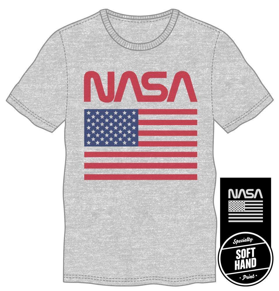 American Flag NASA Gray Men's Specialty Hand Print Tee Shirt T-Shirt - Culture Luv