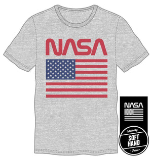 American Flag NASA Gray Men's Specialty Hand Print Tee Shirt T-Shirt - Culture Luv